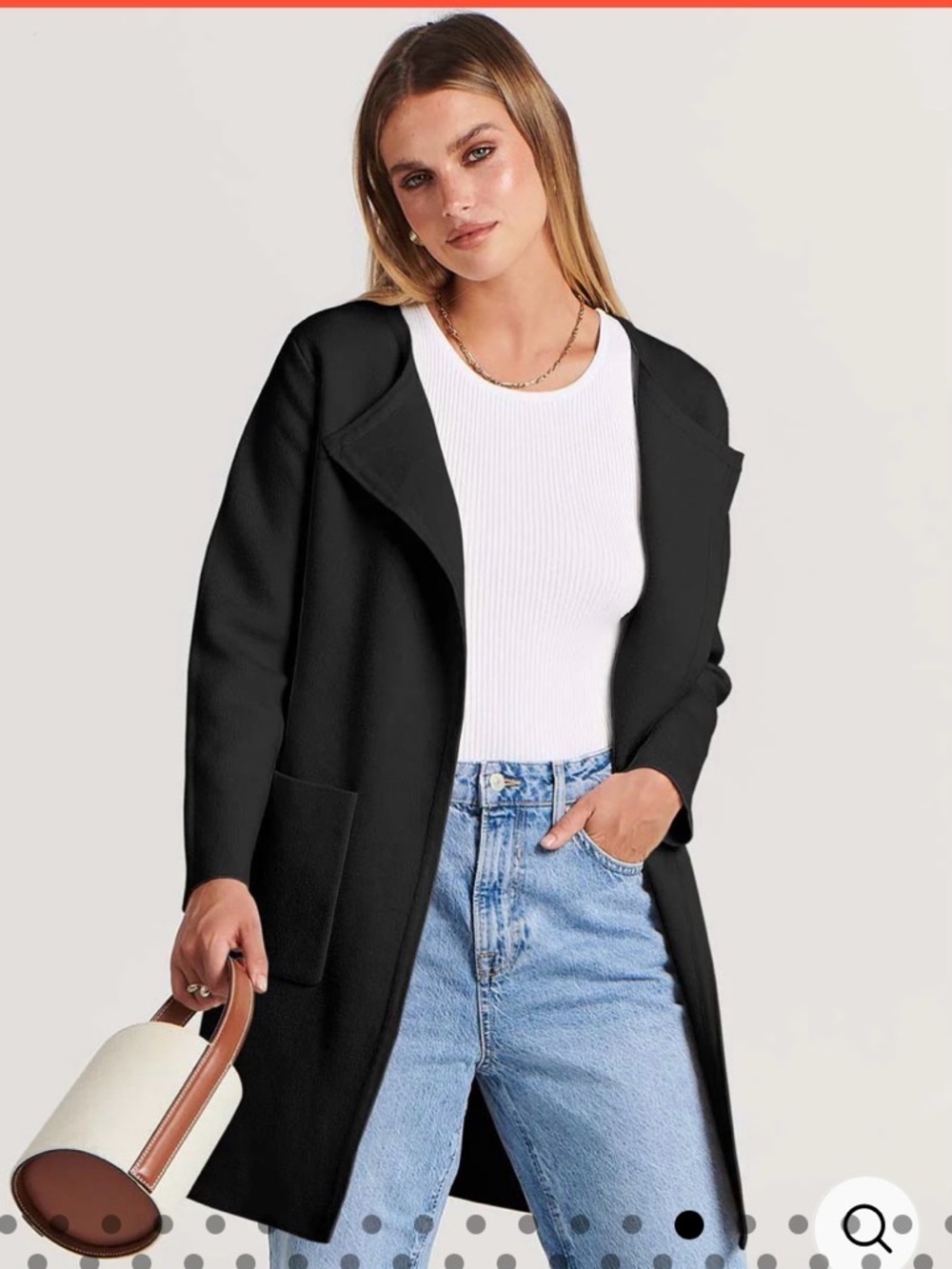 Anrabess Black Open-Front Women's Sweater Coat